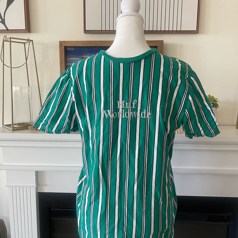 HUF Green and White Striped Short Sleeve Tee